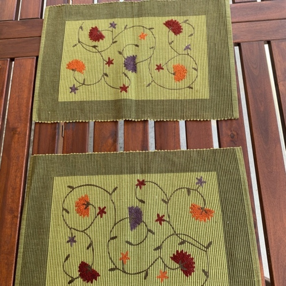 Floral Embroidered Placemats - Green and Multicolor